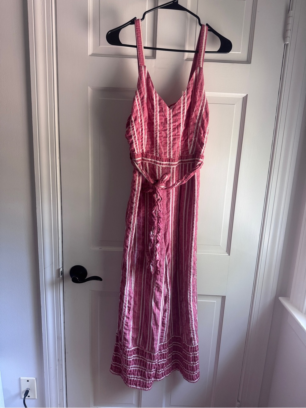 Ettika Anthropologie Red Striped Wide Leg Jumpsuit Small Tie Waist